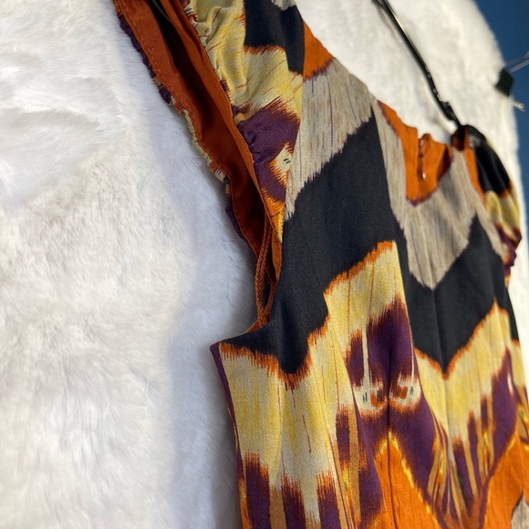 Adrianna Papell Womens 4P Burnt Orange Chevron Mini Dress Lined Pockets Pullover - Picture 7 of 16